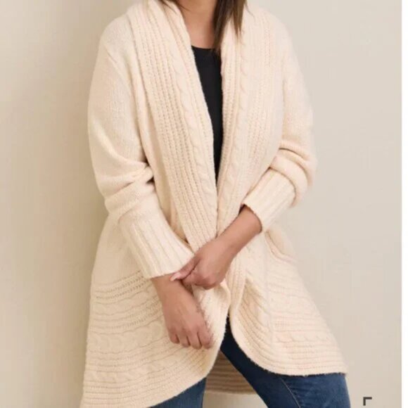 torrid Chunky, Cocoon, cardigan, knit open sweater - ivory - size Plus 1, XL, 14 - Picture 1 of 6